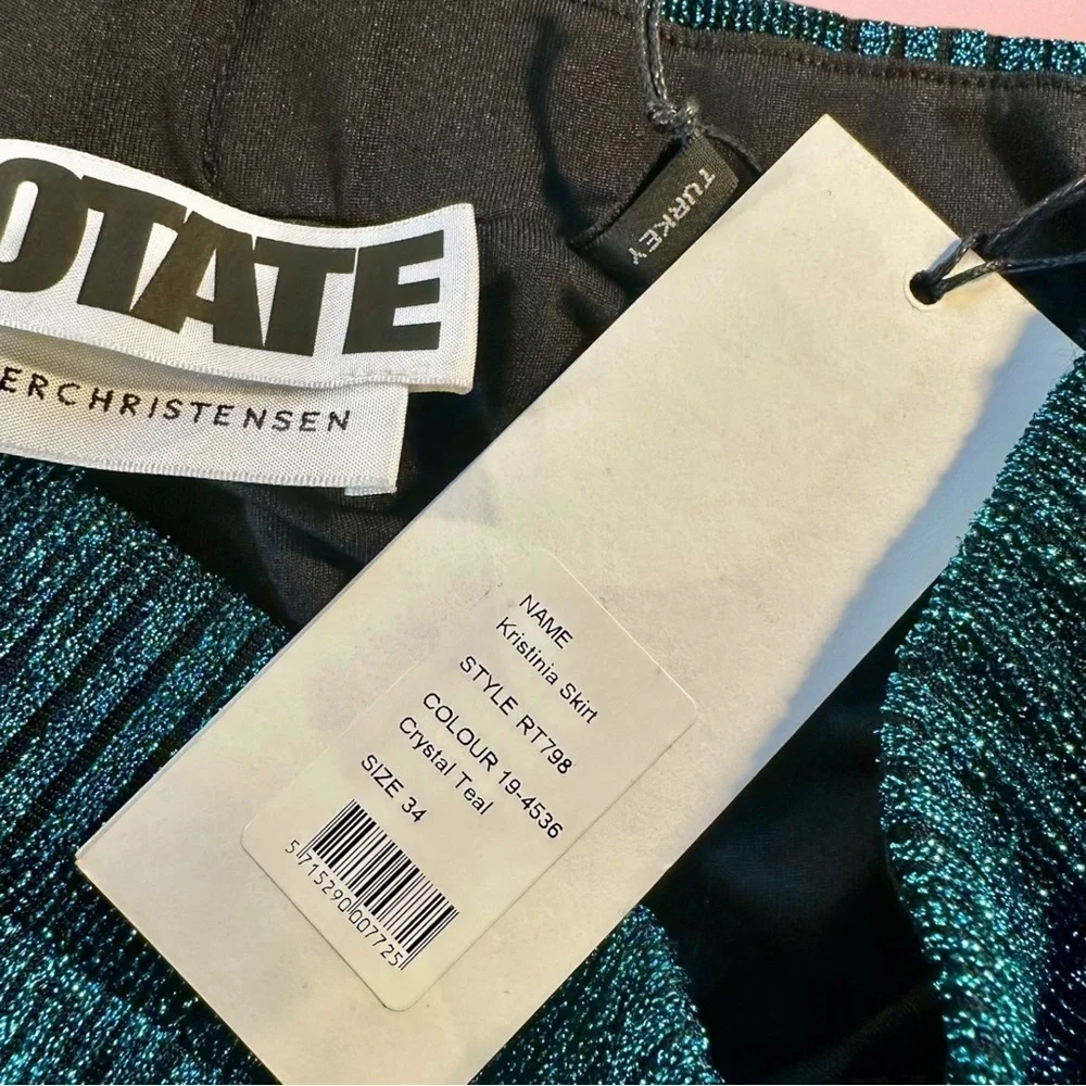 NWT ROTATE Birger Christensen ‘Kristinia’ Striped Skirt in “Crystal Teal” Size 2